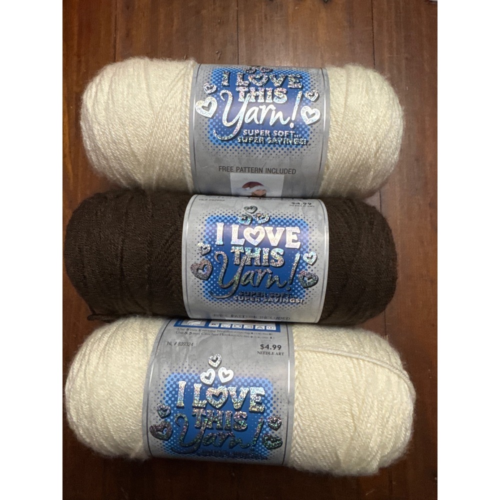 Hobby Lobby I Love This Yarn 3 Skeins Ivory Coffee 100% Acrylic Worsted 4 Medium